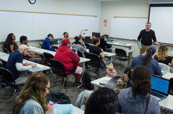 Students attend a class at Chaffey College.