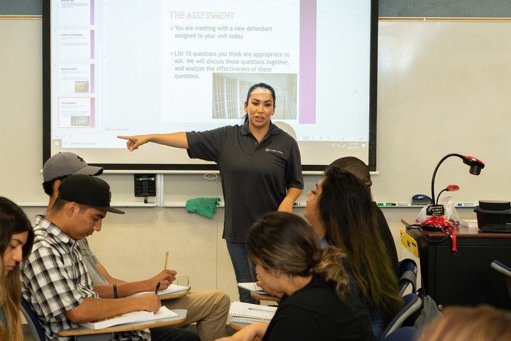 Students attend a criminal justice class.