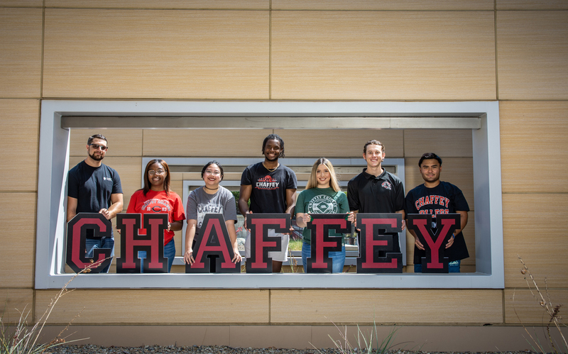 Students holding letters that reads Chaffey