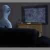 Dez DLT, still from “The Visitor” (the visitor on sofa), 2021. HD Video (stop-motion animation), TRT: 01:45. 