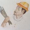 T. Faye Griffin, “Man and His Brushes,” 2020. Watercolor. (http://tperiodart.com)