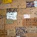Willie Baronet, detail of “We Are All Homeless,” 2022. Mixed media including homeless signs. Dimensions variable.
