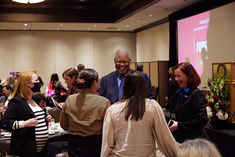 Chaffey College Superintendent/President Dr. Henry Shannon greeting some members of the community.