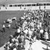 STUDENTS REGISTER: Students line up to register for classes outside the new Business Education building.