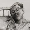 Detail of Jasminette Castronovo, Figure, 2026. Charcoal and pastel on paper. 84 x 80 inches. Student Invitational 2026. April 27- May 14, 2026. Wignall Museum of Contemporary Art, Rancho Cucamonga, CA. Photography by Cindy Dillingham.