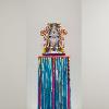 Ching Ching Cheng, “Pussy Willow,” 2024. Ceramic, vinyl, synthetic hair, pipe cleaner, steel, acrylic paint. 40 x 15 x 15 inches.