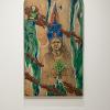 Snezana Saraswati Petrovic, “Meeting with Wisdom,” 2020-24. Natural pigment, mixed media, handmade charcoal on pine wood. 5 x 3 feet.