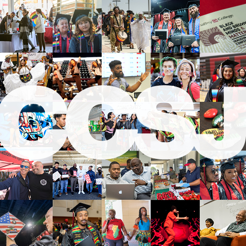 A collage of various scenes represents community members and events. CCSJ is in large, bold, white letters across the center.