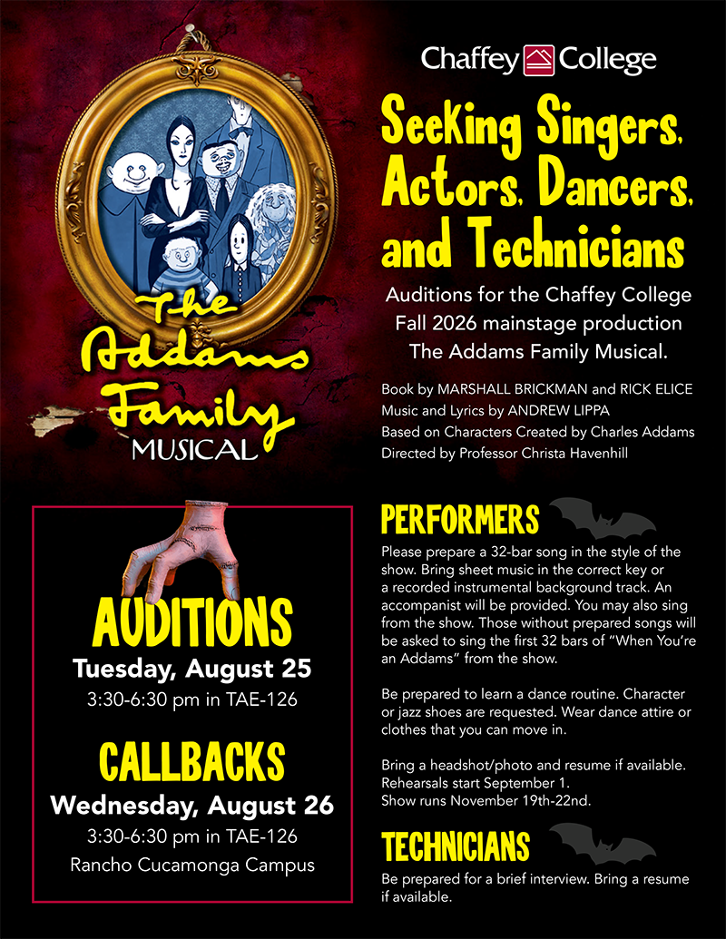 The Addams Family Musical auditions flyer