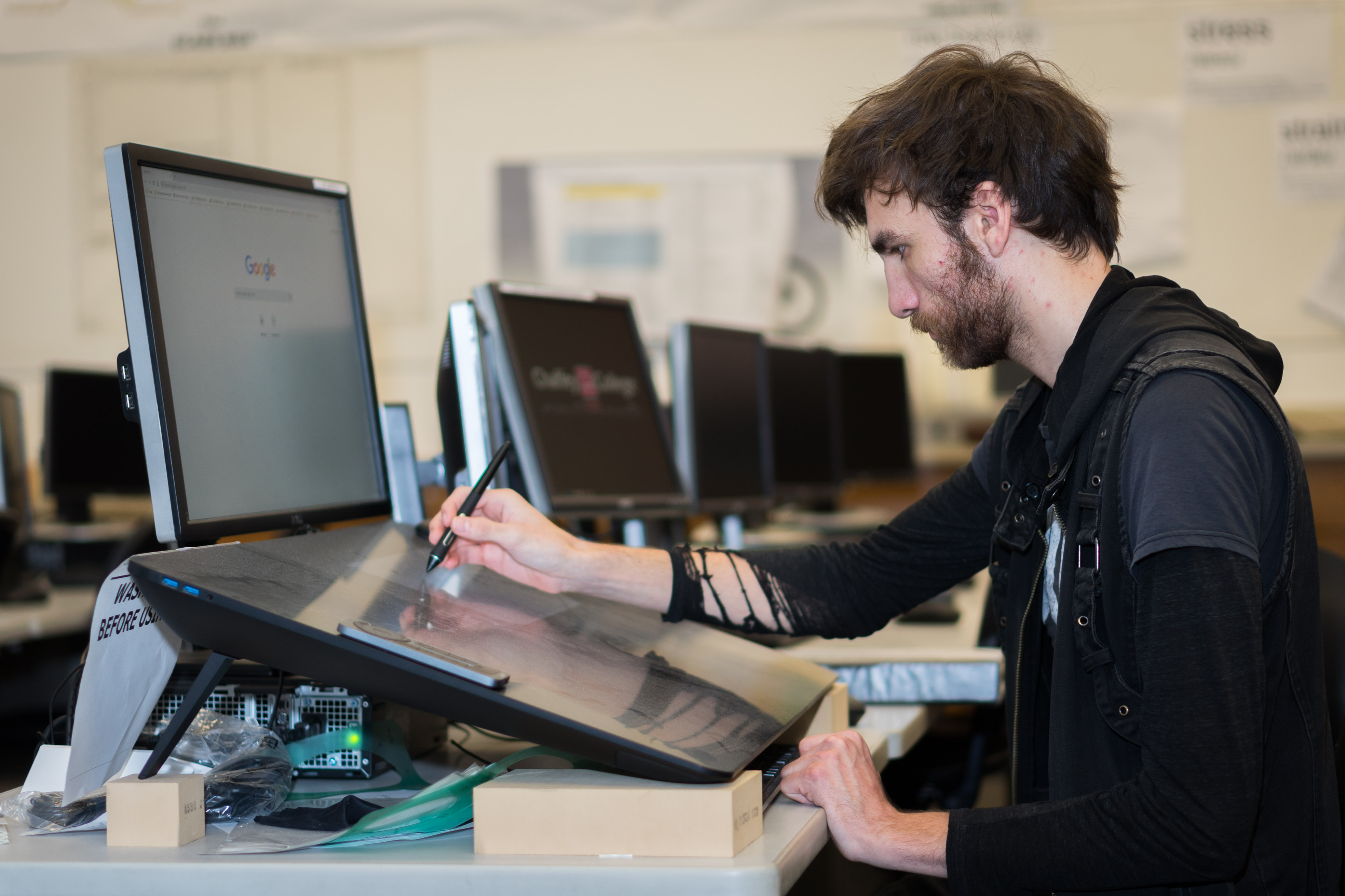 A student works in a drafting class.