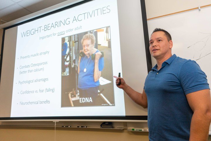 Gerontology Professor Jeff Laguna teaches a gerontology class.
