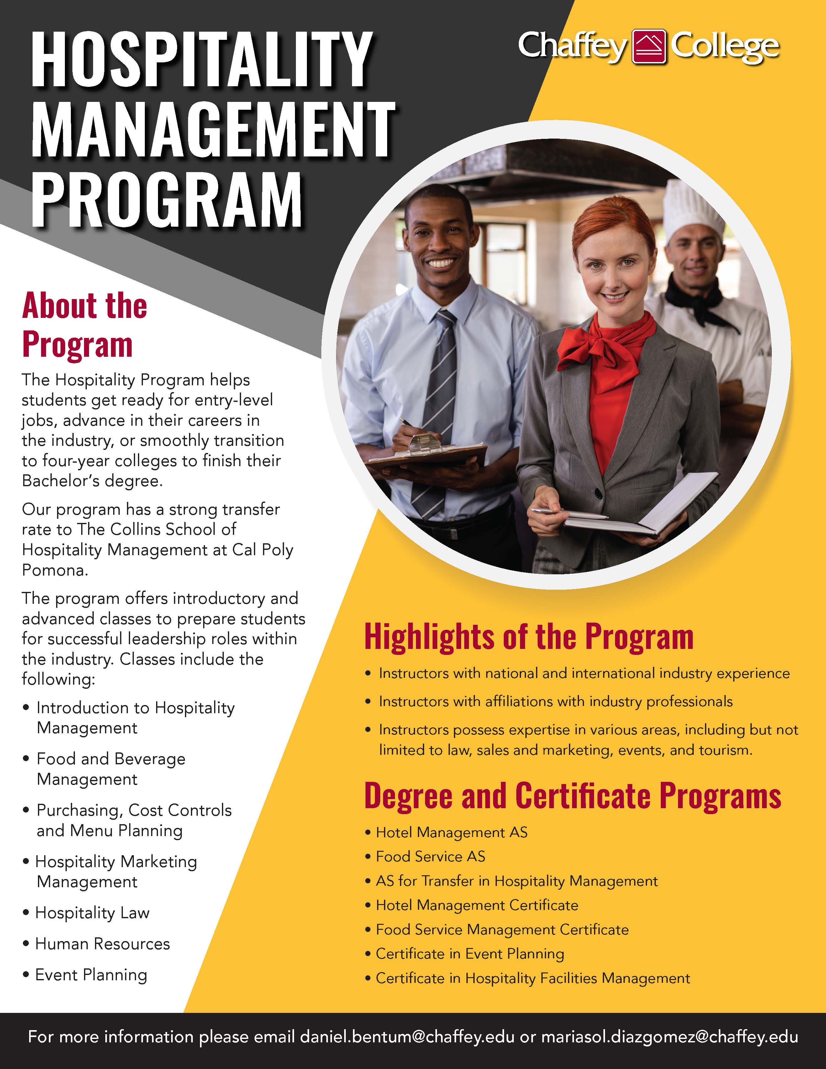 Hospitality Management program flyer