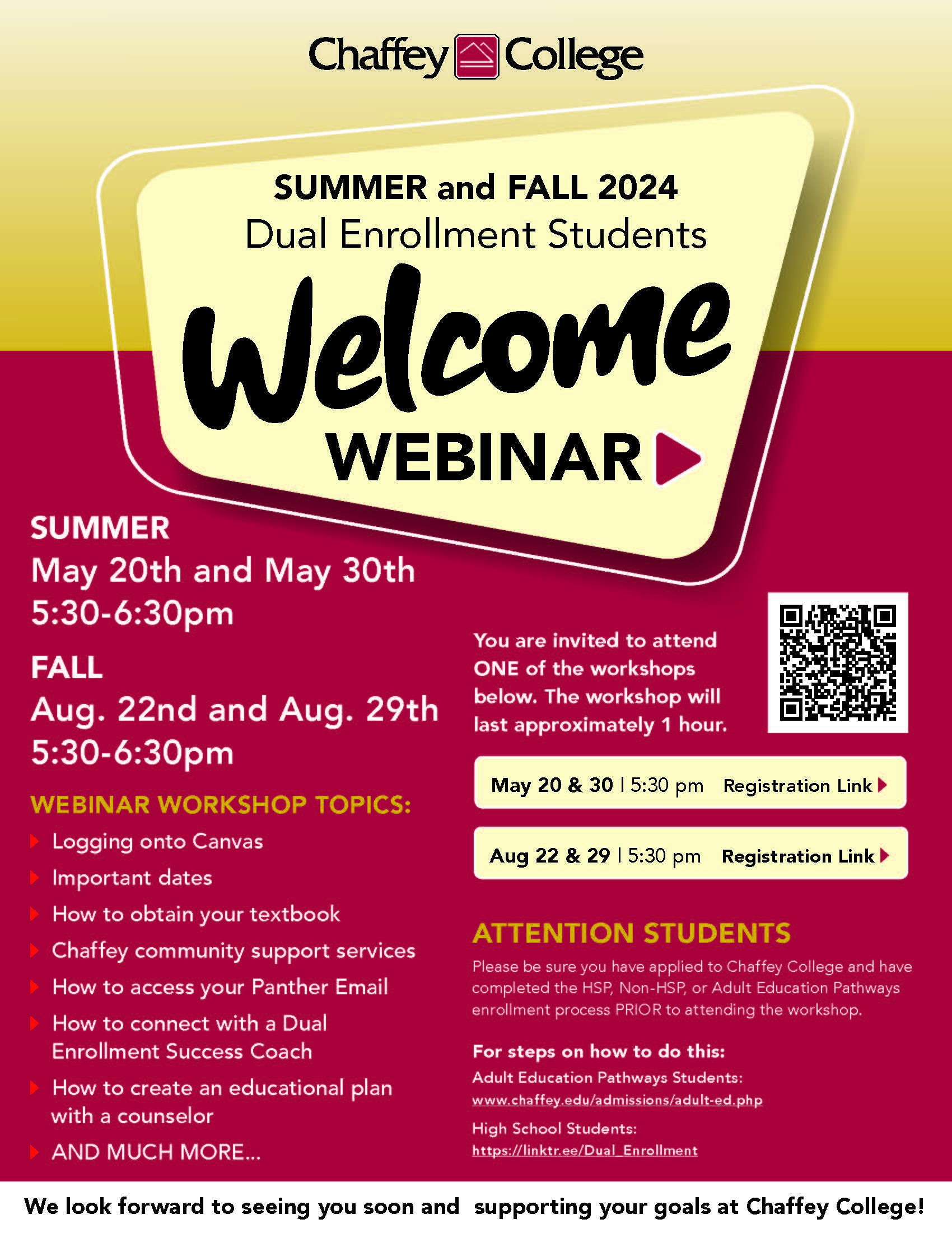 Summer and Fall Welcome webinar