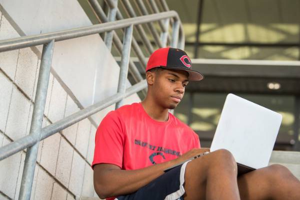 Student working on a laptop