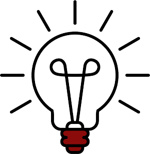 A stylized lightbulb icon with a black outline and red base. Black rays emanate from the bulb, signifying an illumination.