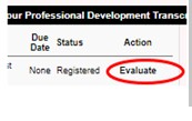 A snippet from a website shows a table row with the word Evaluate circled.