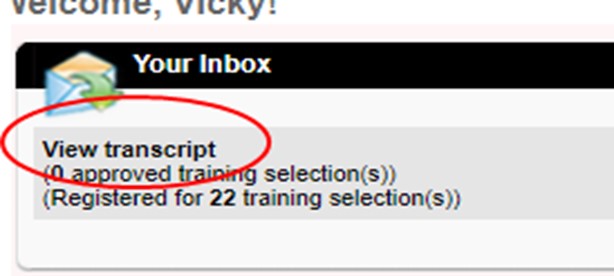 A link says View transcript with training summaries below.