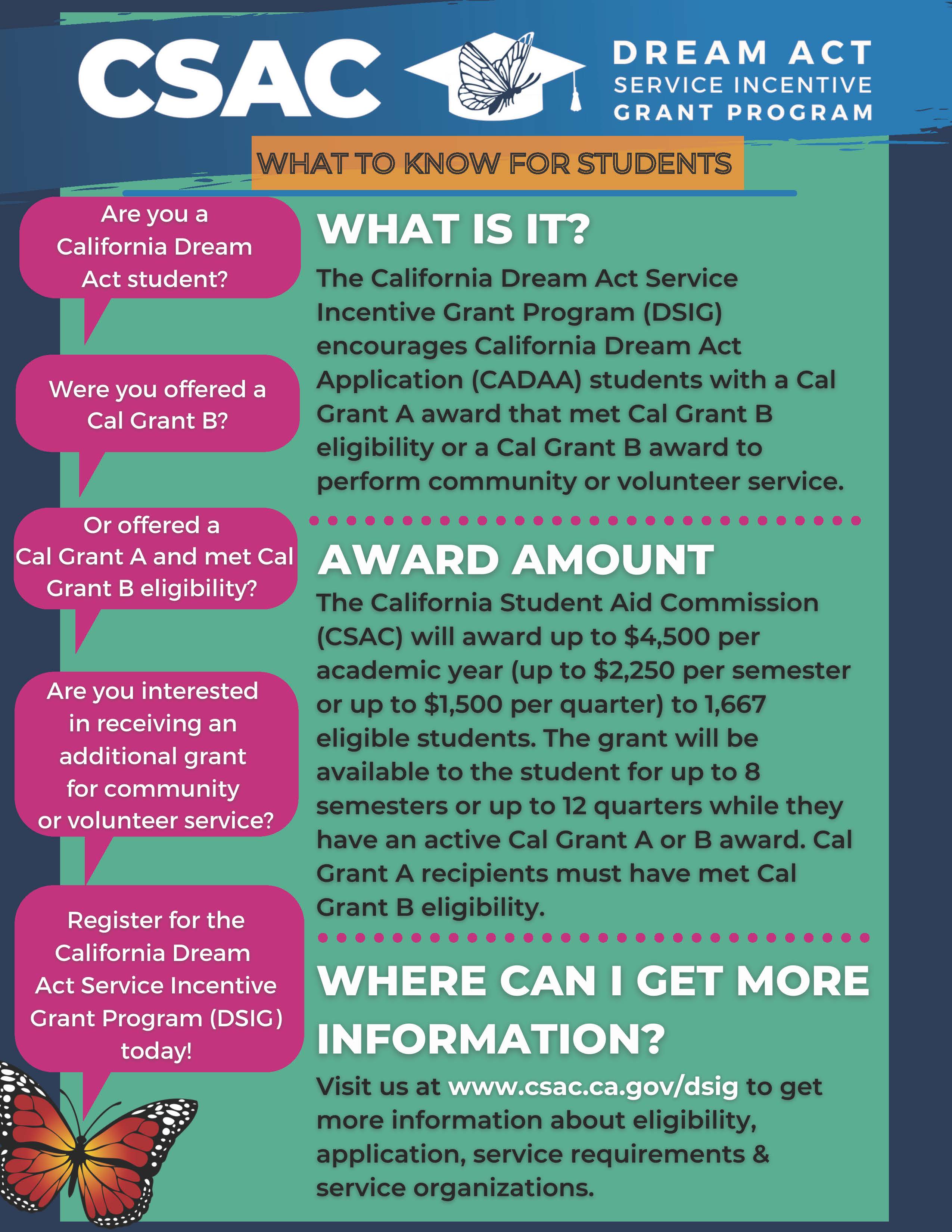 The California Dream Act Service Incentive Grant Program (DSIG)
