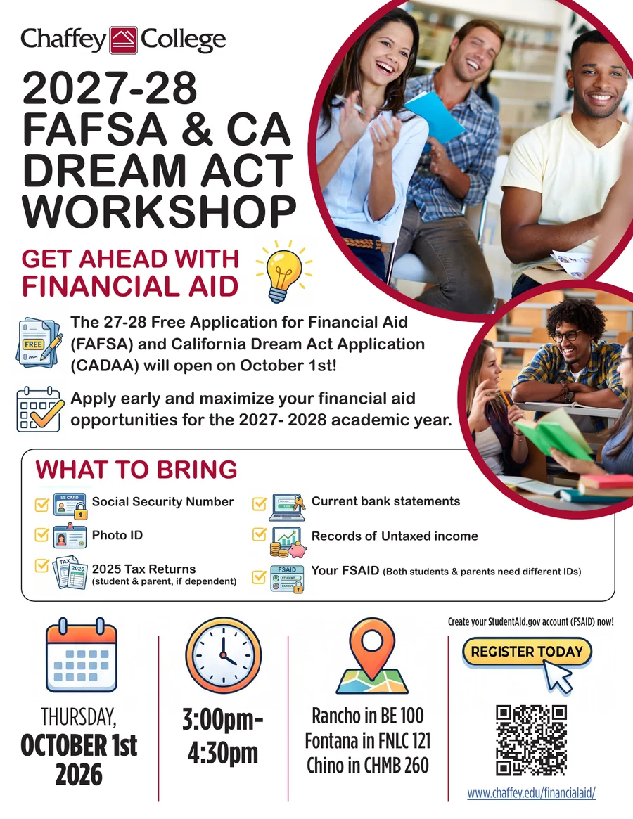 2027-28 FAFSA and CA Dream Act Workshop flyer