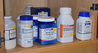 Bio Chemicals are stored in locked cabinets with special handling instructions.