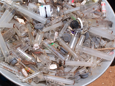 Medical waste: Needles, blades, broken glass