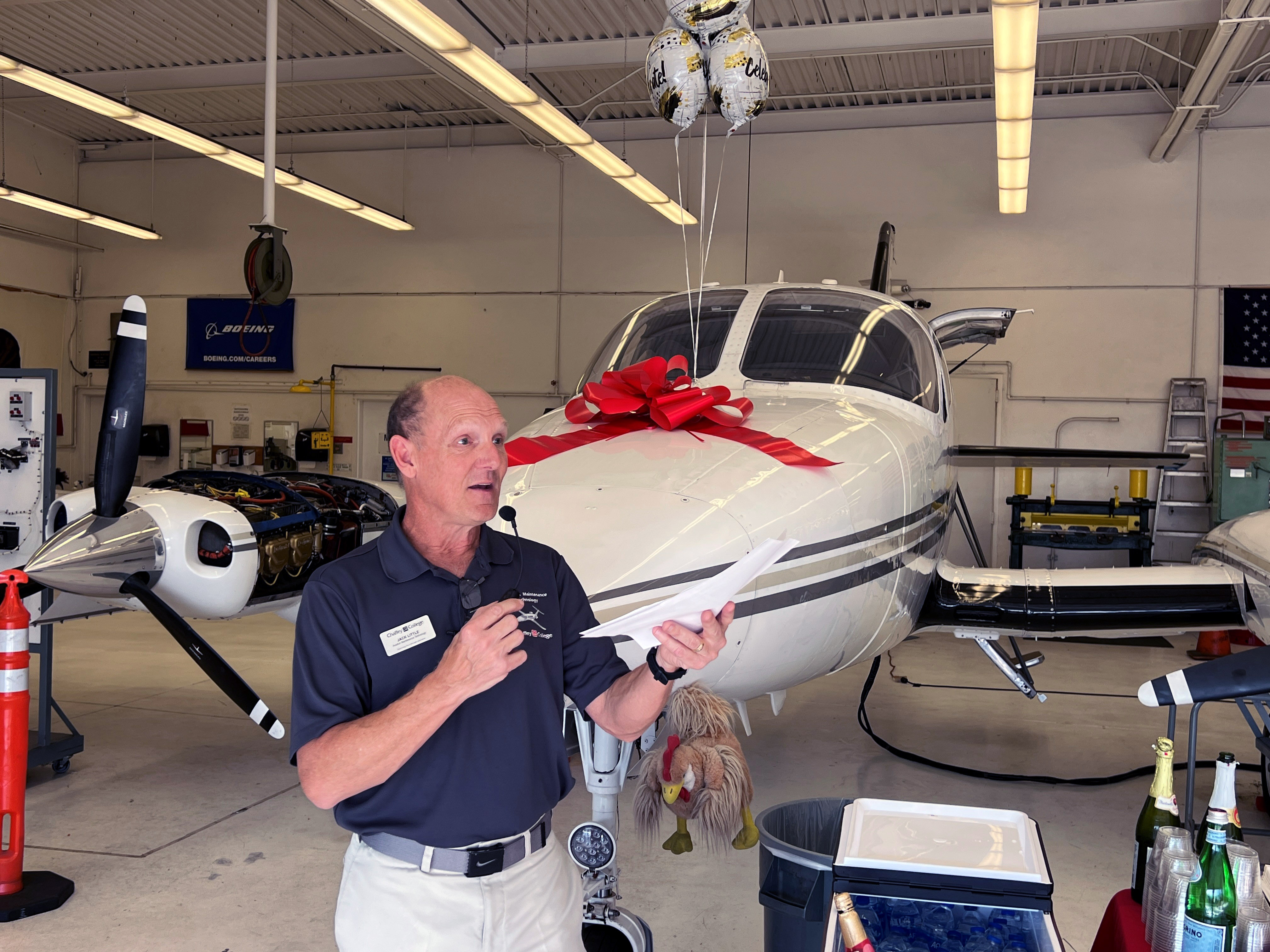 Professor Jack Little speaks during celebration of new Cessna
