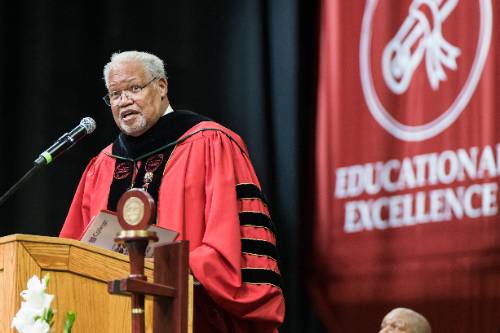 Superintendent/President Henry D. Shannon speaks at commencement.