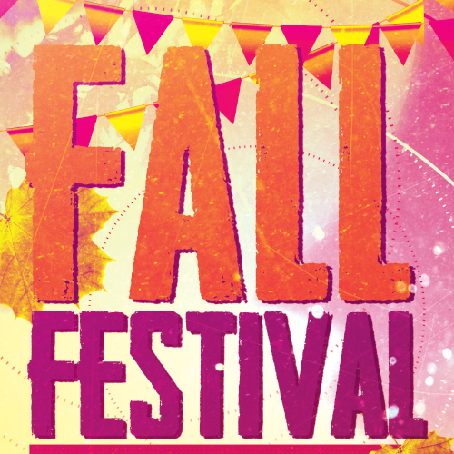 The image promotes a Fall Festival. The text reads Fall Festival in large bold text with a decorative, seasonal background.