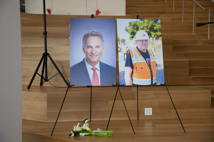 Photos of Troy Ament and Jim Rogers were displayed at the LLC grand opening ceremony