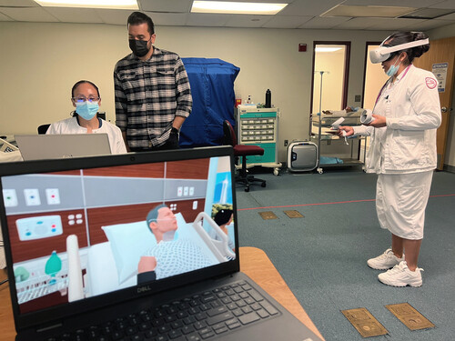 Nursing students use VR equipment