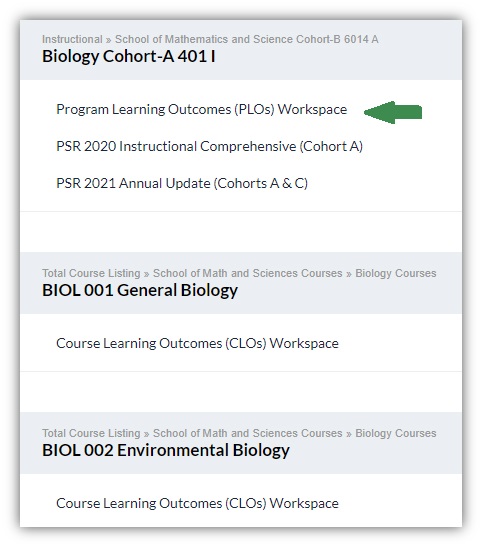 Program Learning Outcomes (PLOs) Workspace