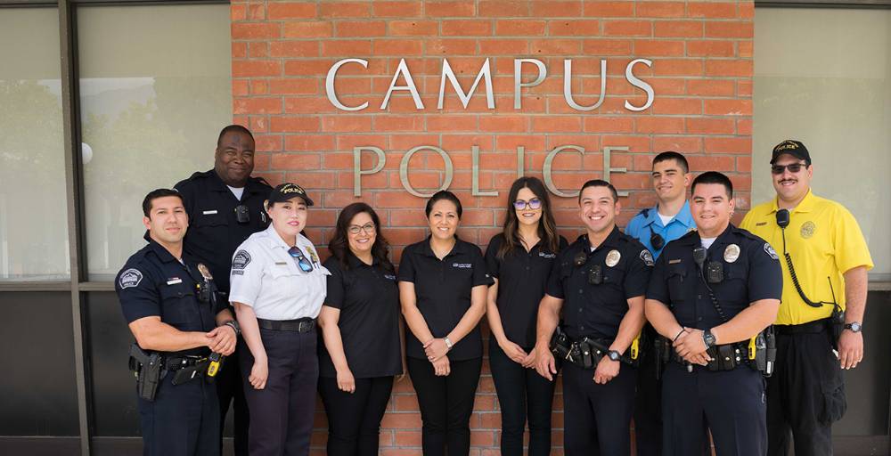 Police Group 2019 - Employees of the Chaffey College Police Department pose in front of the station at the Rancho Cucamonga campus