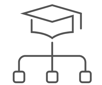 Organizational chart below a graduation cap