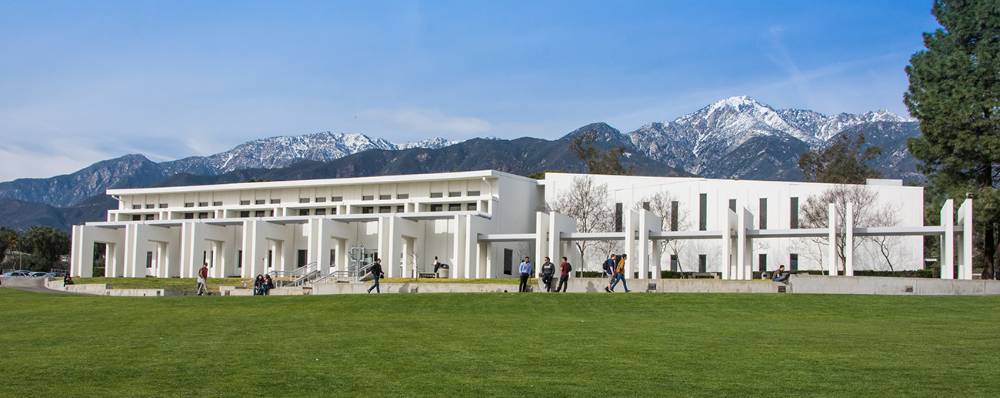 Students walk near the library at the Chaffey College Rancho Cucamonga campus.