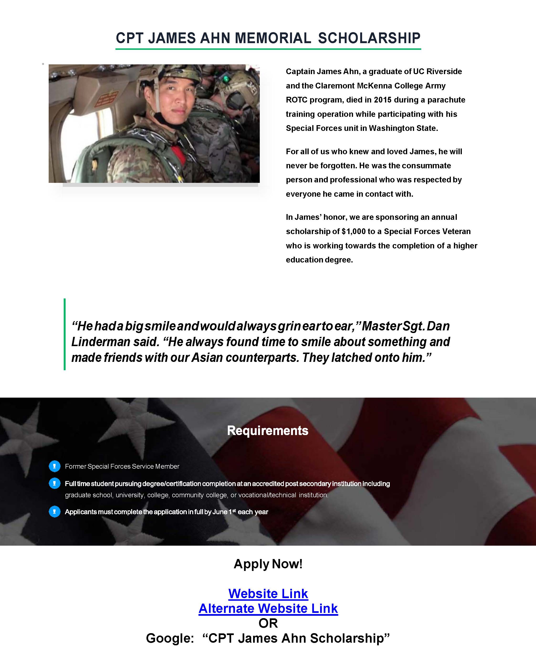 CPT JAMES AHN MEMORIAL SCHOLARSHIP