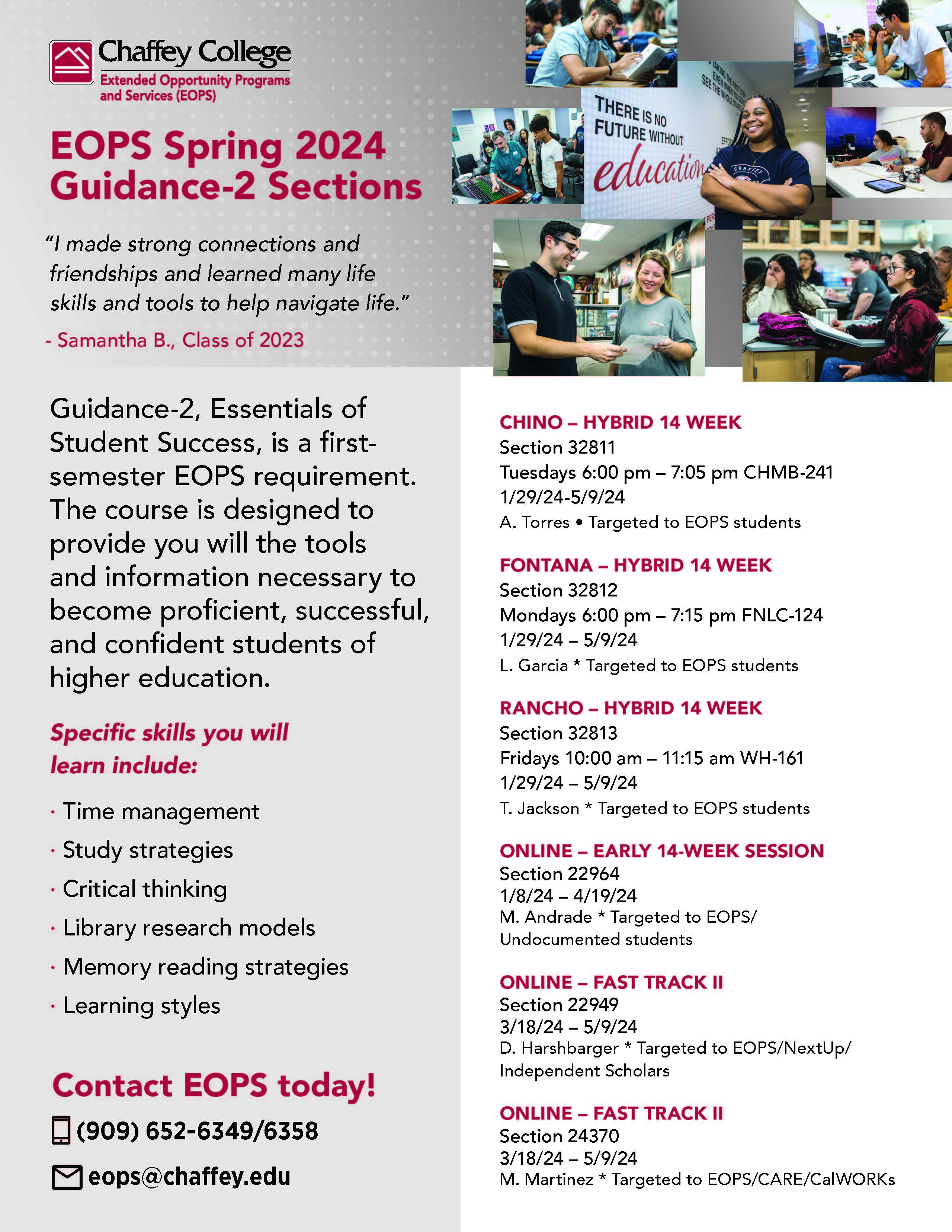 Chaffey Spring 2024 Schedule etti nollie