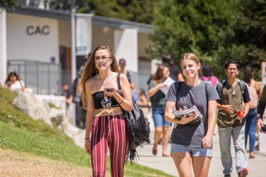 Students walk on campus.