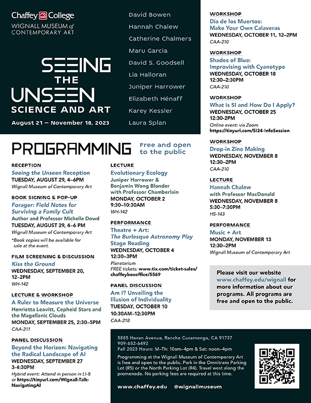 Image of the calendar of programming for "Seeing the Unseen"